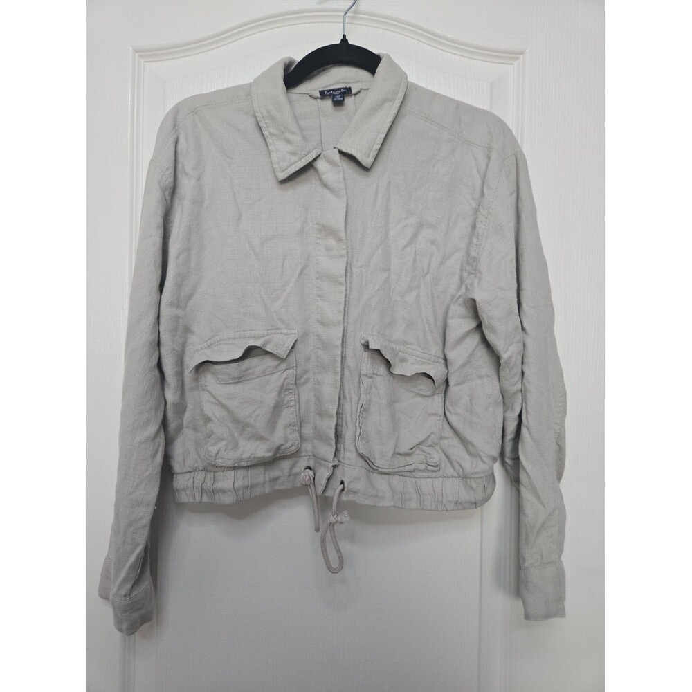 Splendid Women's Beige Snap Cropped Military Utility Jacket, Size SMALL